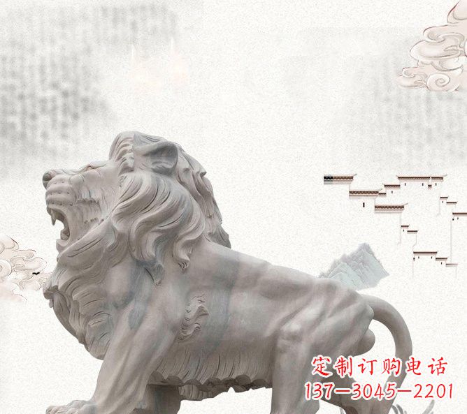 金华晚霞红公园动物仿真狮子石雕