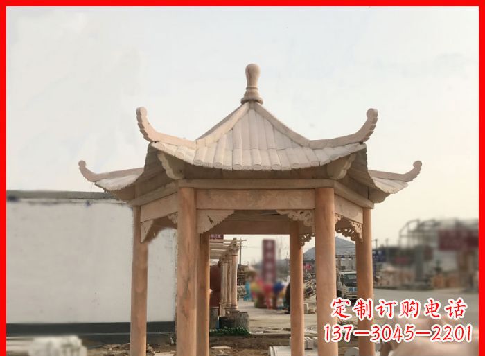 金华晚霞红公园六角石雕凉亭