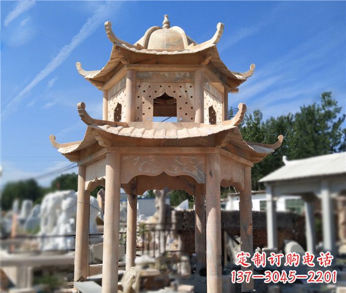 金华晚霞红公园双层六角凉亭石雕