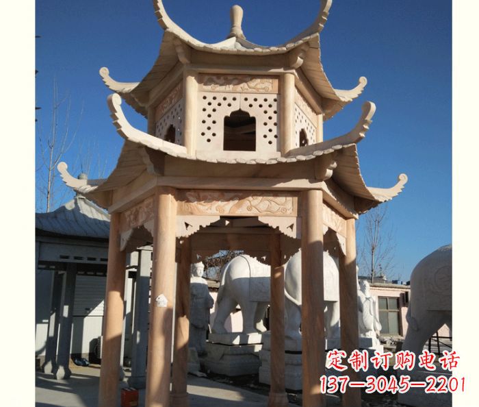 金华晚霞红公园双层六角凉亭石雕 (2)