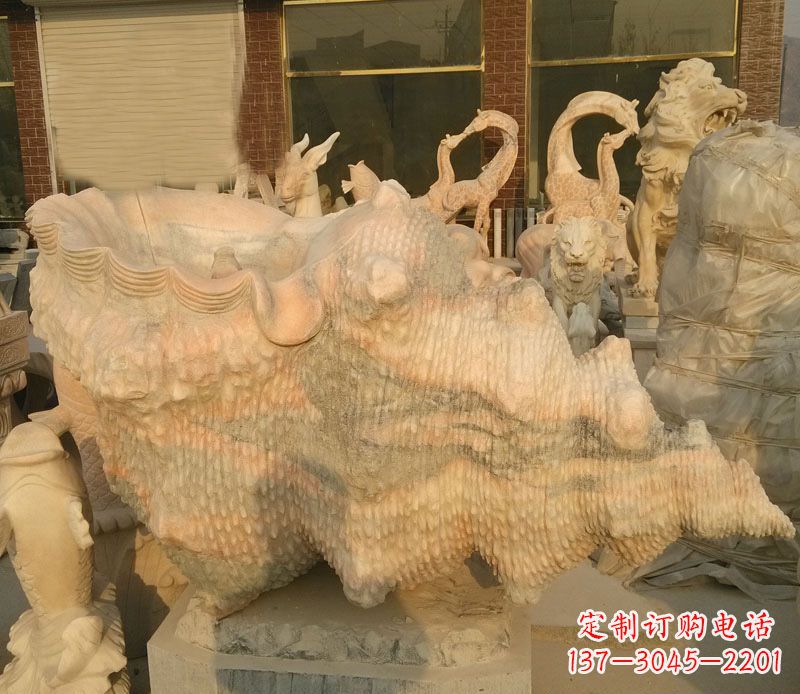 金华晚霞红海螺石雕