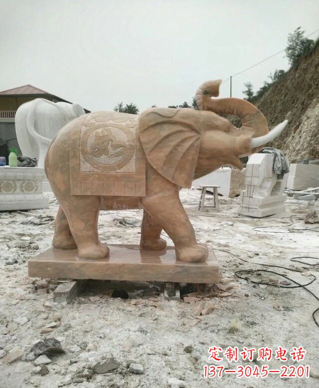 金华晚霞红吉祥如意大象雕塑
