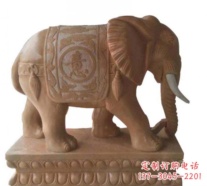 金华晚霞红吉祥如意大象石雕 (2)