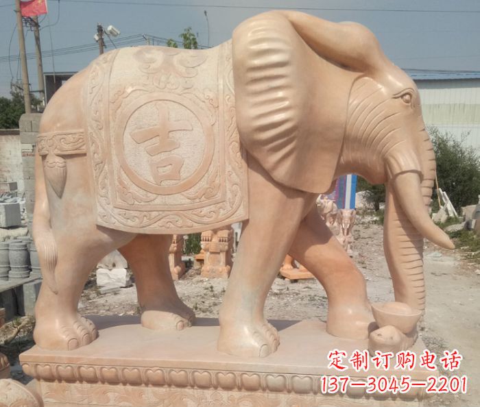 金华晚霞红吉祥如意门口大象石雕 (2)