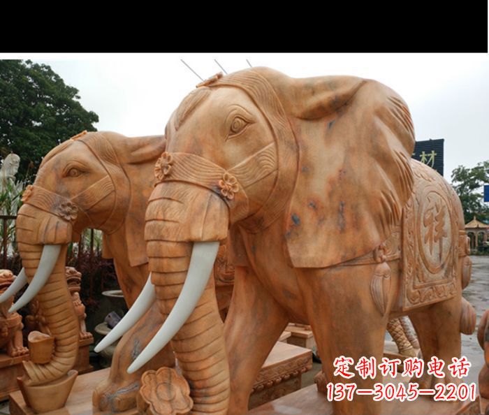 金华晚霞红吉祥如意门口镇宅招财大象石雕 (3)