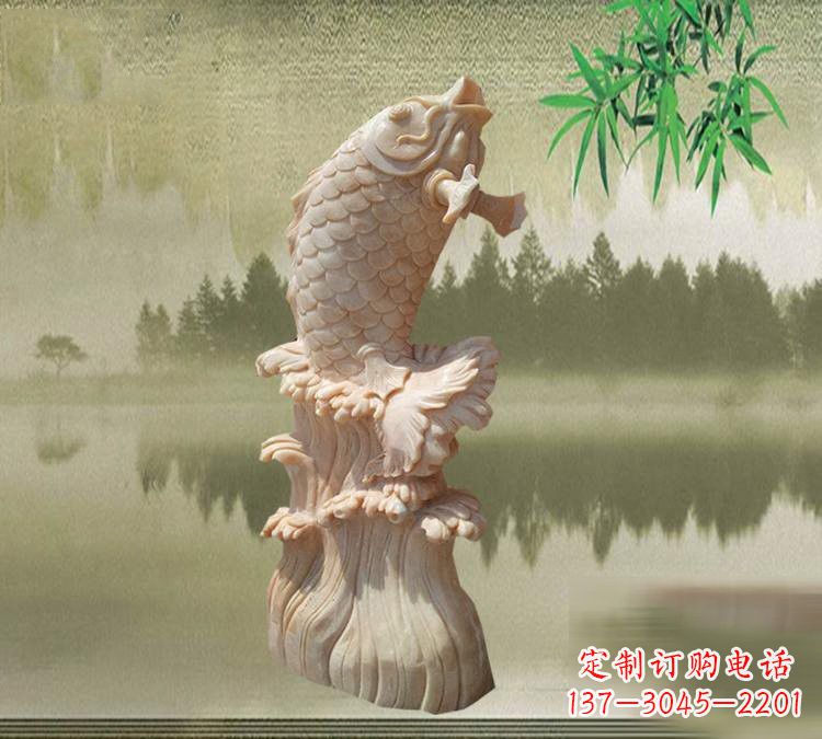 金华晚霞红鲤鱼石雕