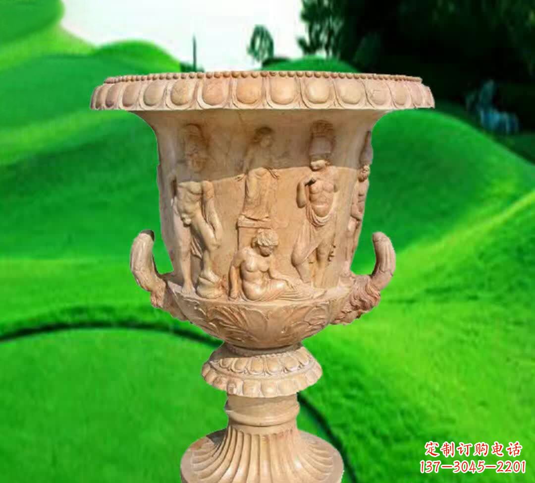 金华晚霞红欧式花盆石雕