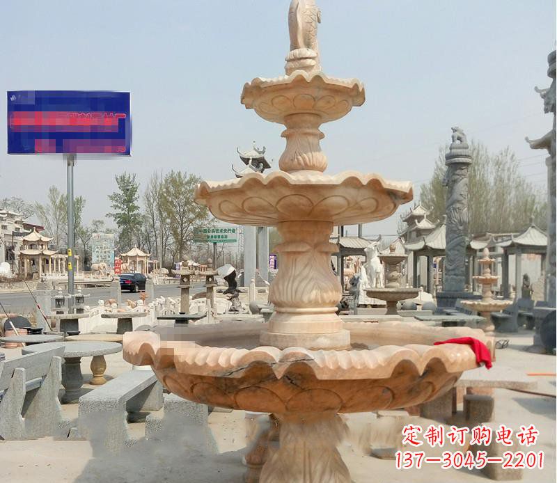 金华晚霞红喷泉喷水盆石雕
