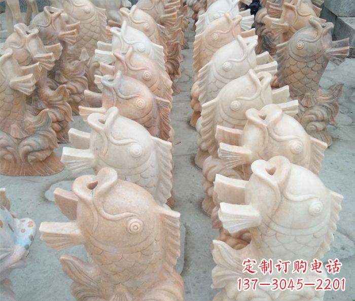 金华晚霞红喷水鲤鱼公园石雕 (2)