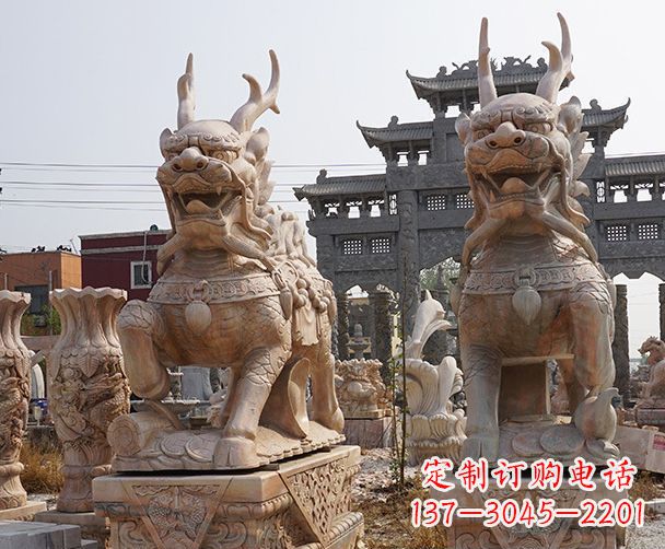 金华晚霞红瑞兽麒麟石雕 (2)