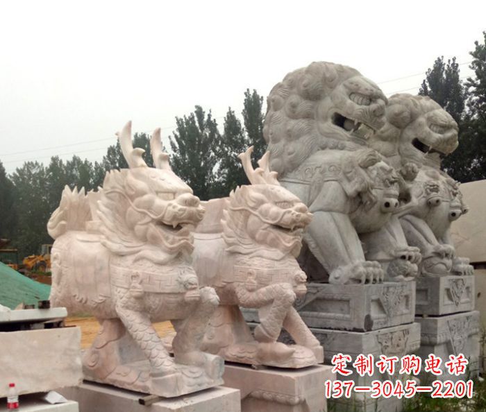 金华晚霞红瑞兽麒麟石雕