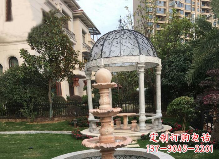 金华晚霞红三层风水球喷泉小区石雕