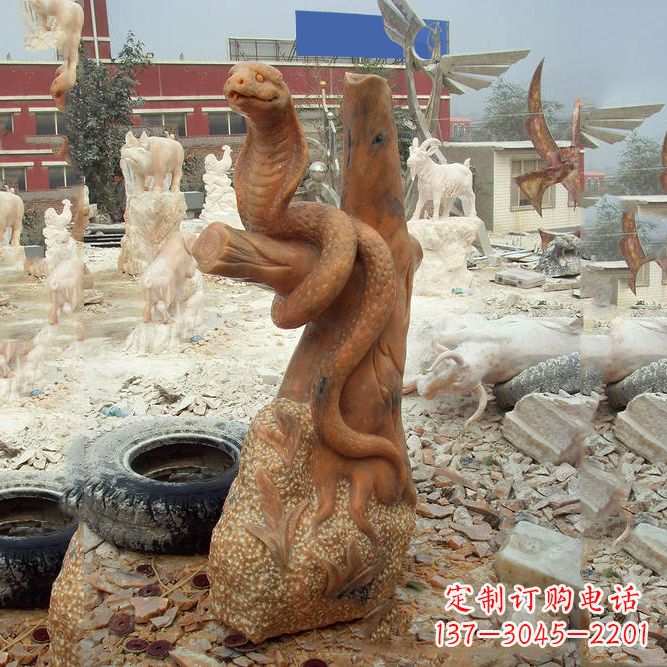 金华晚霞红蛇石雕-12生肖动物雕塑