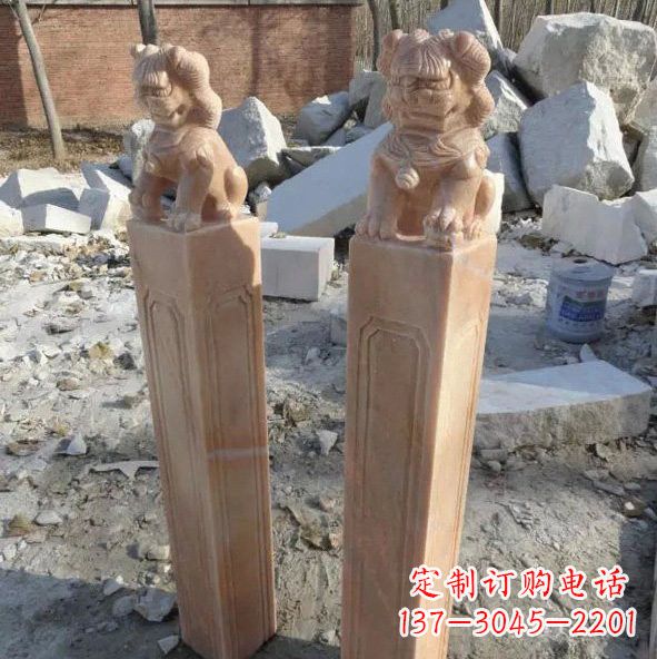 金华晚霞红狮子拴马桩