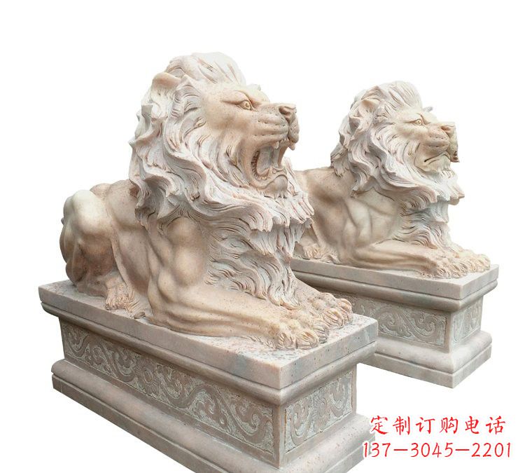 金华晚霞红石材欧式狮子