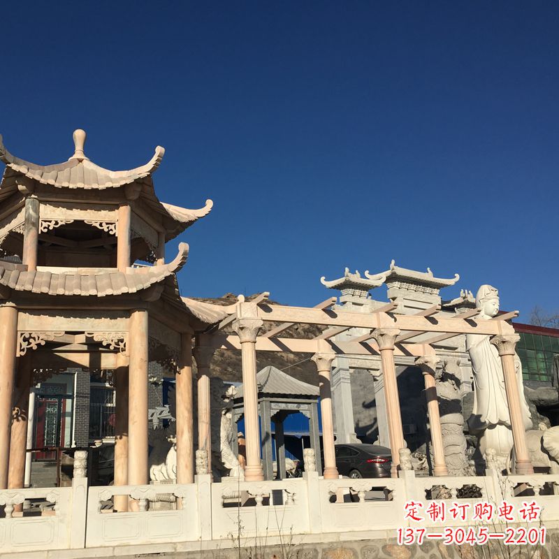 金华晚霞红石雕凉亭花架