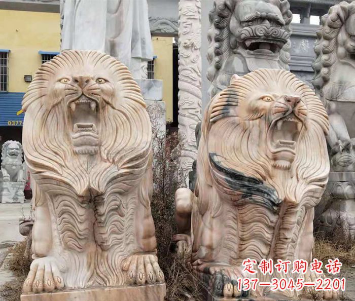 金华晚霞红石雕欧式石狮子