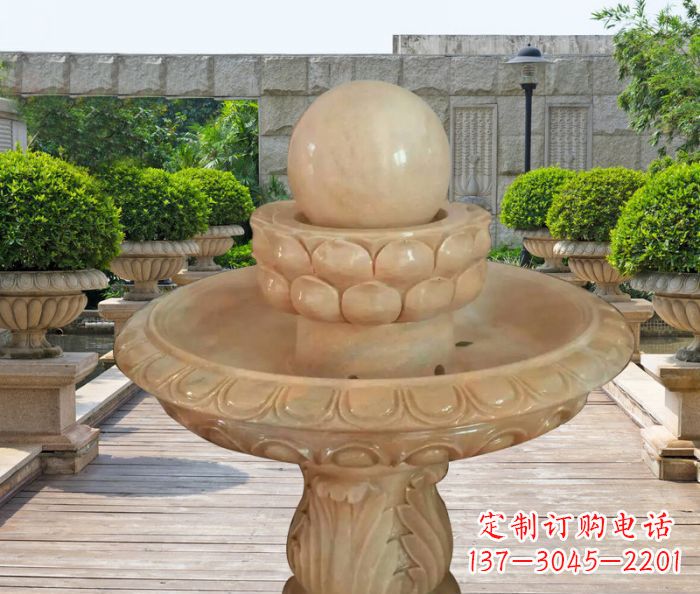 金华晚霞红双层风水球公园喷泉石雕 (2)