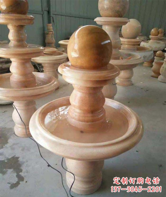 金华晚霞红双层风水球别墅喷泉石雕