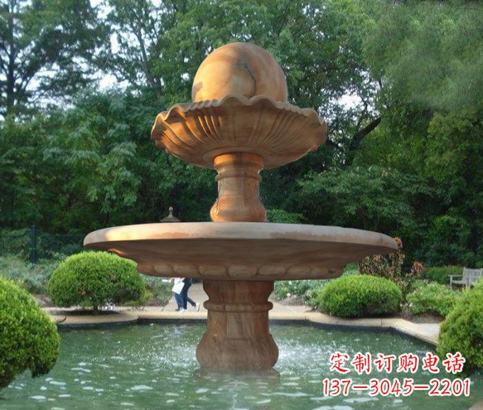 金华晚霞红双层风水球喷泉公园石雕