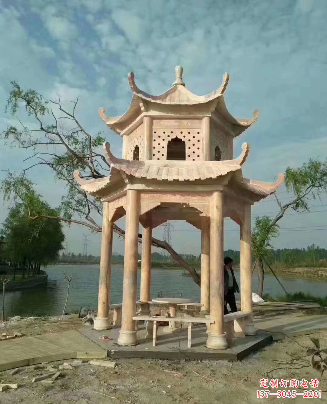 金华晚霞红双层石凉亭 (2)