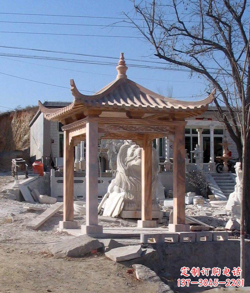 金华晚霞红四角凉亭景观石雕