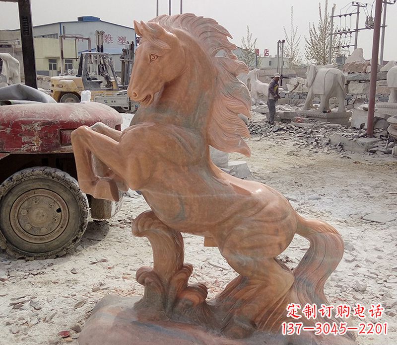 金华晚霞红踏浪奔马石雕