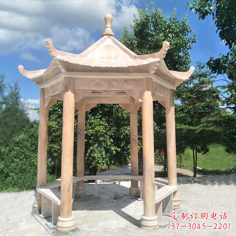 金华晚霞红庭院石凉亭