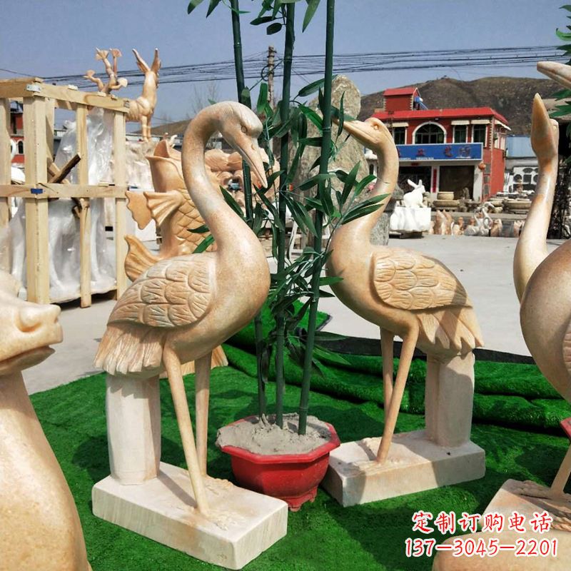 金华晚霞红仙鹤石雕