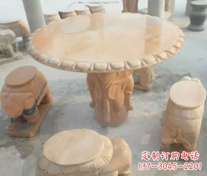 金华晚霞红小象桌凳别墅石雕 (2)