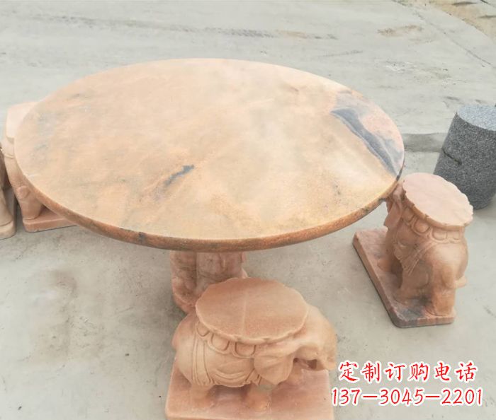 金华晚霞红小象桌凳别墅石雕 (4)