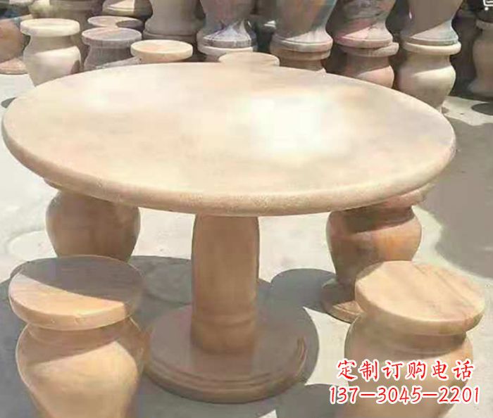 金华晚霞红圆形石桌凳 (2)