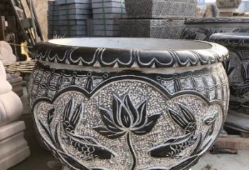 金华青石仿古荷花水缸雕塑