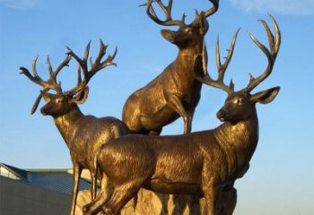 金华三鹿登高鹿景观铜雕，让你秀智慧雕刻艺术
