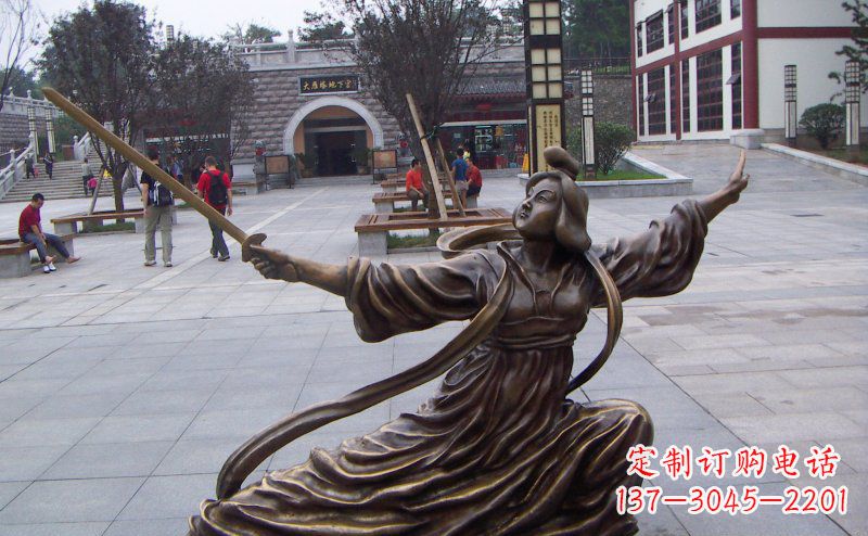 金华舞剑的古代美女古代人物铜雕