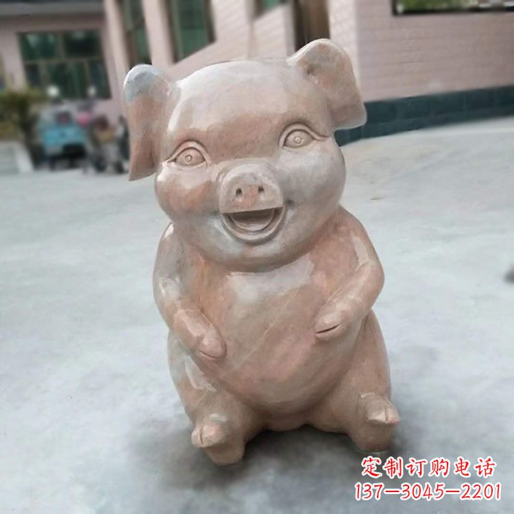 金华喜庆的石雕猪-晚霞红大理石生肖动物雕塑