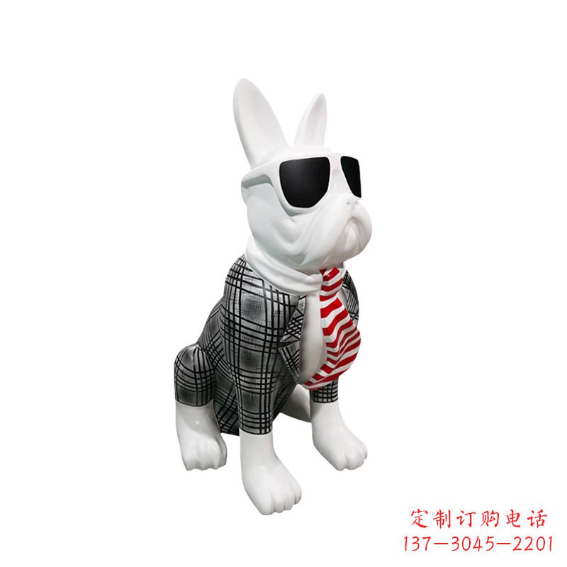 金华系领带戴墨镜的狗雕塑,商场超市美陈斗牛犬摆件