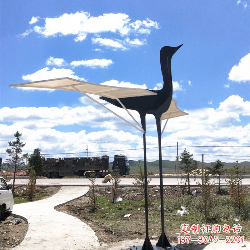 金华仙鹤不锈钢遮阳亭景观雕塑