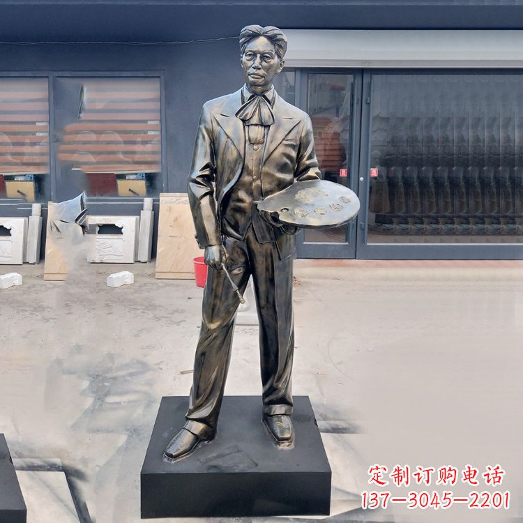 金华现代画家徐悲鸿雕塑-玻璃钢仿铜名人雕像