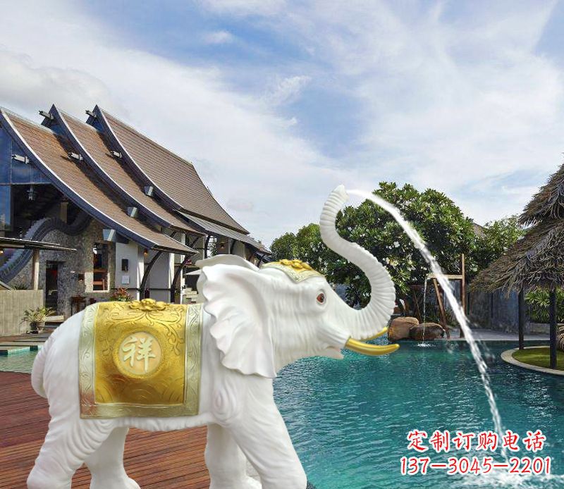 金华祥瑞汉白玉喷泉喷水大象