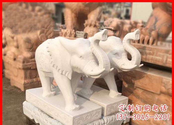 金华象鼻朝天的大象汉白玉招财石雕