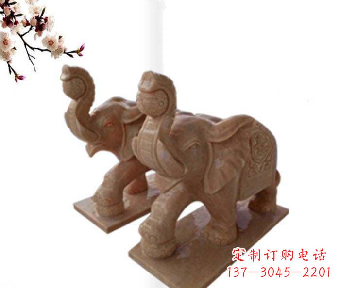 金华象鼻朝天的大象晚霞红招财石雕