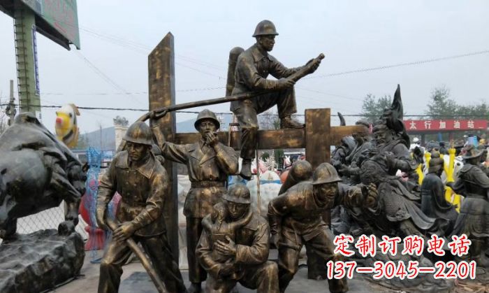 金华消防战士人物铜雕
