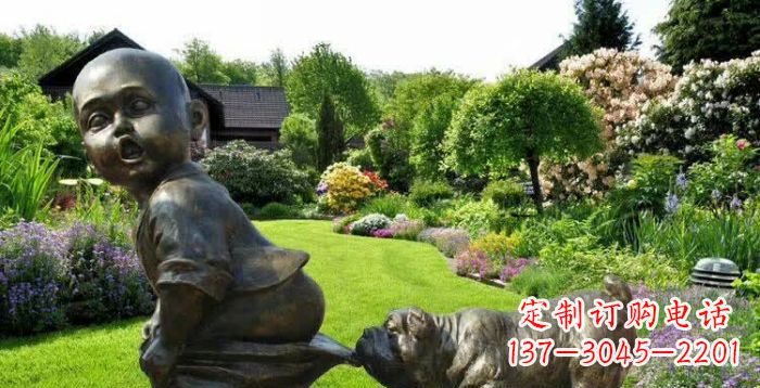 金华小狗叼小孩裤子童趣铜雕