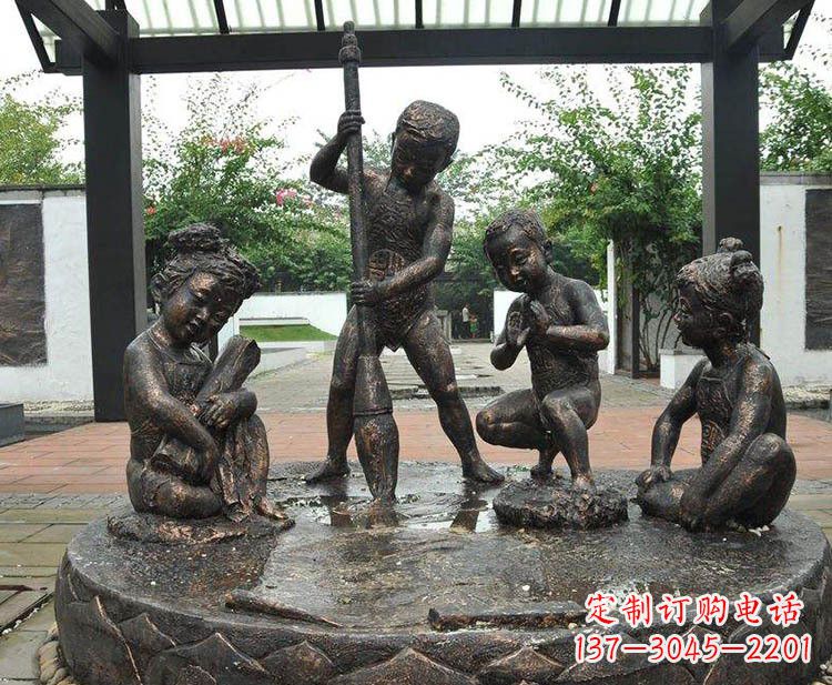 金华小孩写大字铜雕小品
