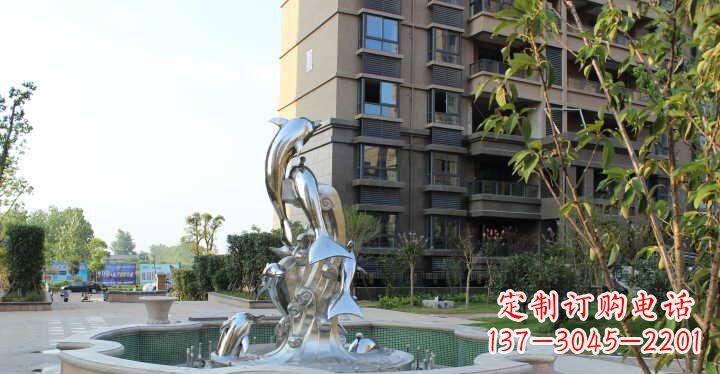 金华小区不锈钢跳跃海豚景观雕塑