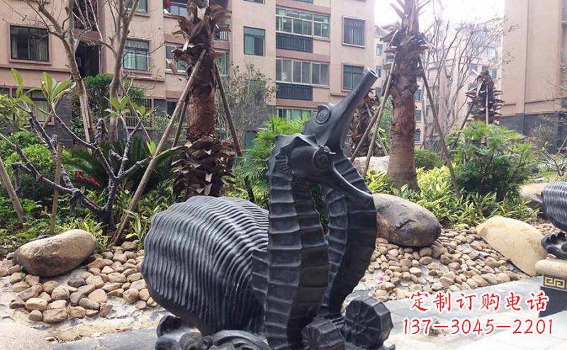 金华小区海马动物玻璃钢仿铜雕塑