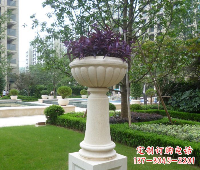 金华小区景观汉白玉花盆石雕 (2)