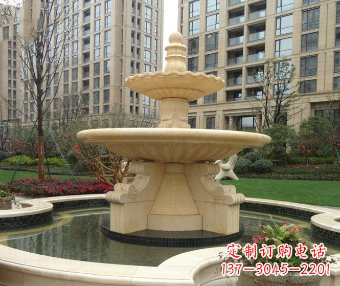 金华小区景观晚霞红多层喷泉石雕 (3)
