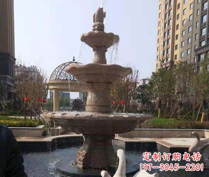 金华小区景观晚霞红鲤鱼石雕喷泉